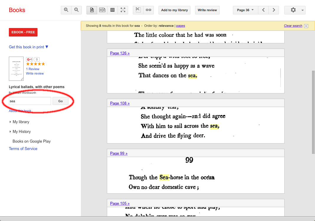 Searching within a book using Google Books