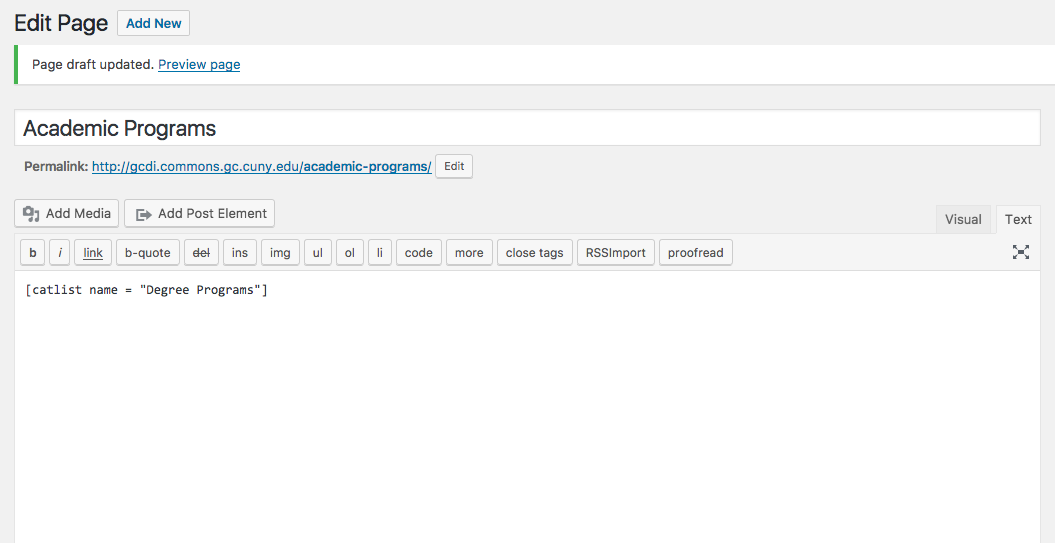 image of backend for creating academic programs page