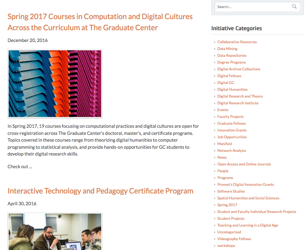 screenshot for academic programs page with thumbnail for each post