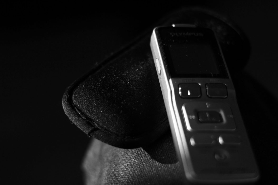 Black & white photo of a digital recorder